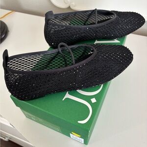 J. Crew Black Mesh Crystal Ballet Flats